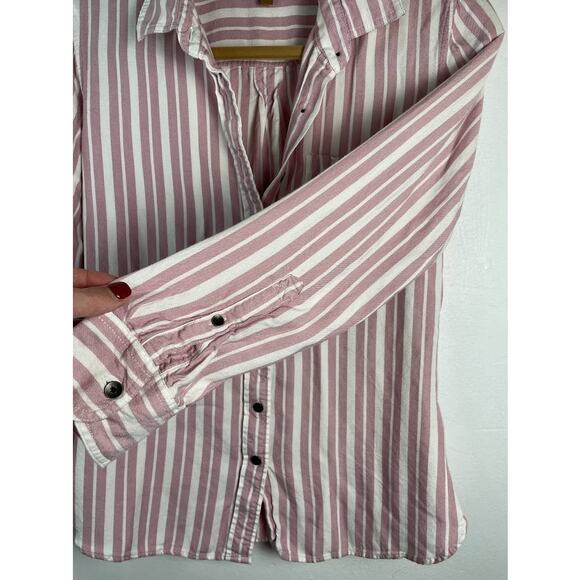 Pink Striped Button Up Top Womens Size Small Long Sleeve Collared Top Casual - Picture 4 of 12